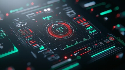 Risk analysis, red and green indicators on a digital dashboard, 3D illustration