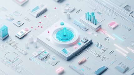 Data analysis process, abstract charts and graphs, 3D illustration