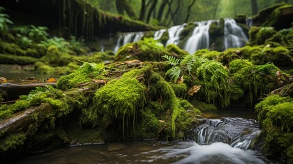 Beautiful mountain waterfalls in forest  