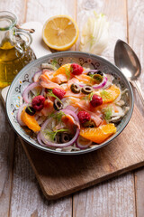 fesh salad with salmon fennel raspberry and orange