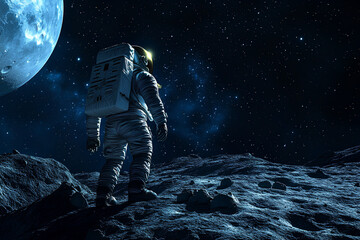 Fototapeta premium Astronaut on the moon space exploration elements, astronaut in outer space