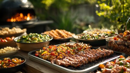 BBQ feast with grilled meat,