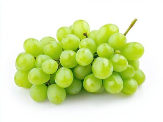 A bunch of fresh green grapes on a white background.