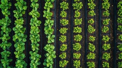 Cultivated plant rows from aerial perspective.