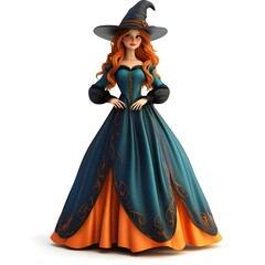 Fototapeta premium 3D cute witch, witchcraft, witch with hat, Happy Halloween, witch queen