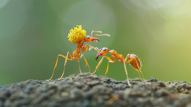Macro photograph of ant carrying food back to its colony