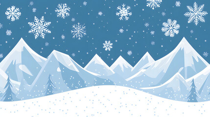 a simple backround with winter theme. Snowflakes and mountains