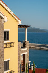 Luxury house in the coastal village on Mediterranean Sea on a sunny day beautiful landscape beauty.