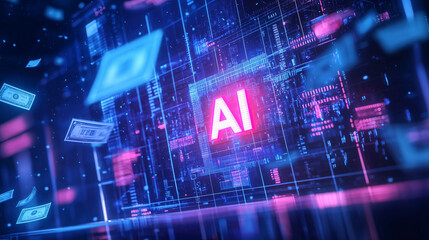 Fototapeta premium Making money with AI. Making money using artificial intelligence. Technology background, copy space.