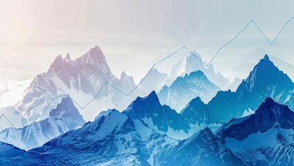 Fototapeta premium Blue Mountain Range with Data Line Symbolizing Growth and Continuous Development