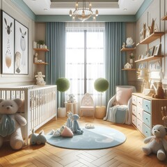 Cozy and Stylish Nursery Interior Design with Blue and Beige Decor