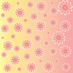 Pink floral pattern with yellow-orange gradient background.