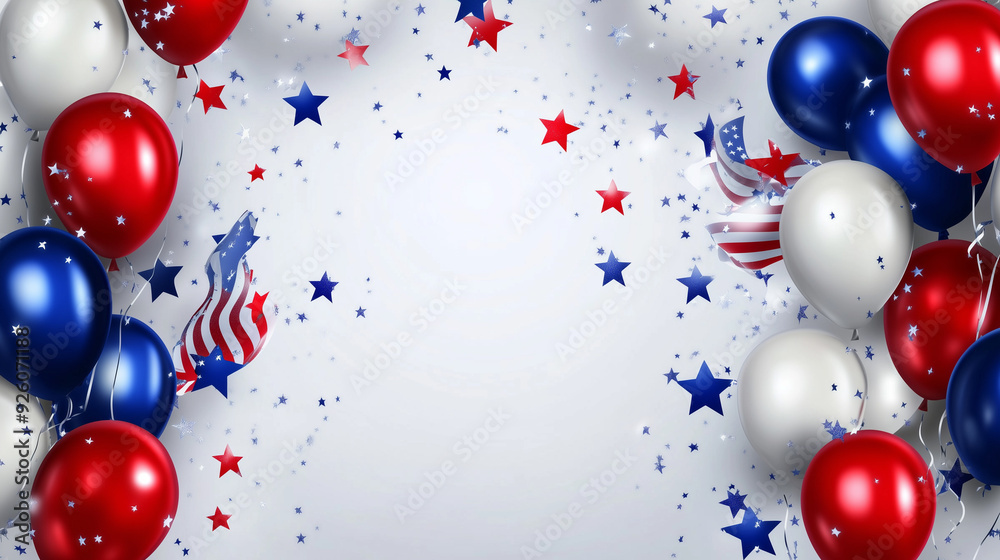 Wall mural festive celebration with american flag colors and star-shaped balloon arrangement on a light backgro