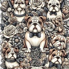 Elegant Bulldogs in a Floral Setting