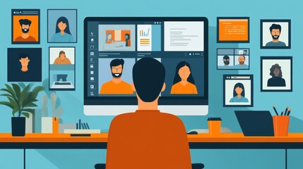 Man Working from Home on