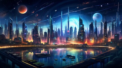 Obraz premium Personalized AI art of a futuristic cityscape with neon lights