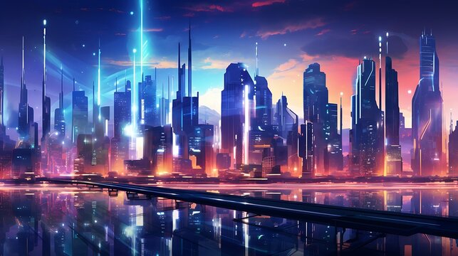 Personalized AI art of a futuristic cityscape with neon lights