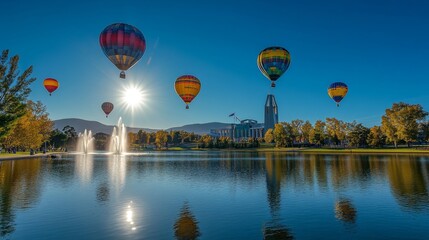 Fototapeta premium Hot Air Balloons Over a