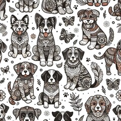 Ornamental Dog Seamless Pattern