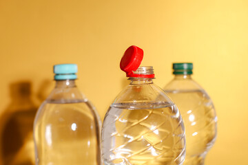 attached bottle caps. plastic bottles