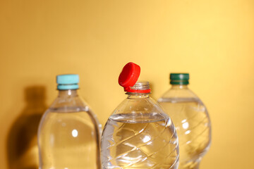 attached bottle caps. plastic bottles