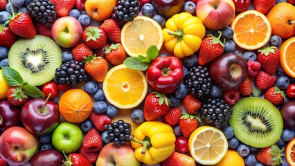 Colorful Summer Fruit and Berry Background with Healthy Food Variety. Perfect for: Summer Parties, Fruit Festivals, Healthy Living Events