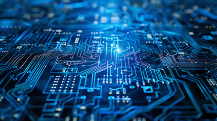 The concept of Endpoint Security in the field of cyber security. A detailed, blue micro scheme or circuit diagram, symbolizes the intricate network of connections in a digital system
