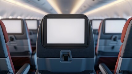 Modern Airplane Interior with Empty Seatback Screens and Comfortable Seating in Economy Class Cabin