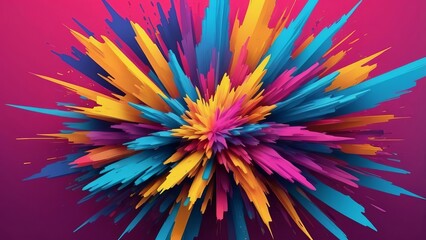3d rendering of multicolor abstract explosion on pink background.