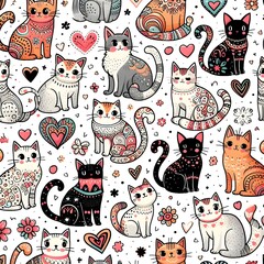 Cute Cartoon Cats Seamless Pattern