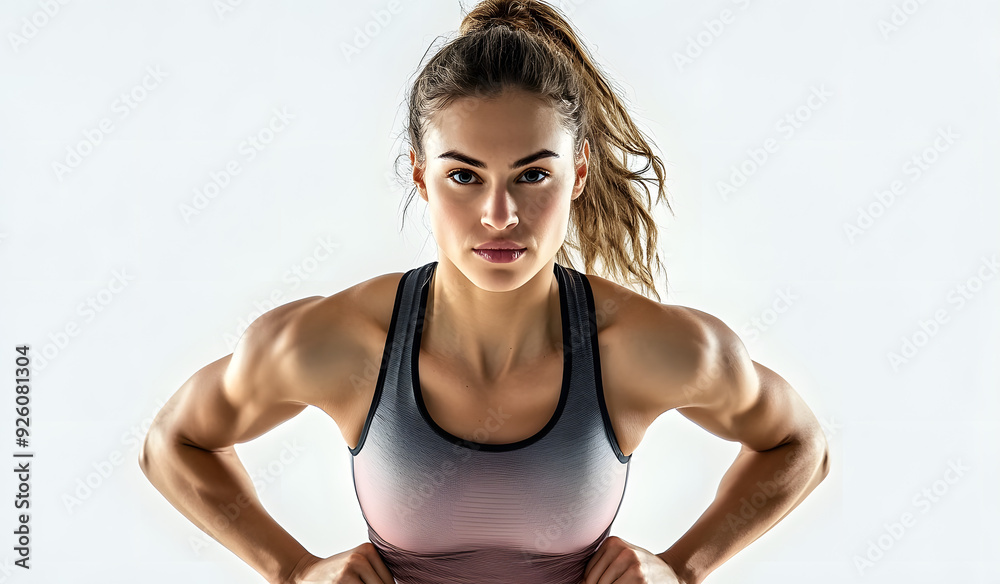 Canvas Prints Confident female athlete ready for running pose on white background.