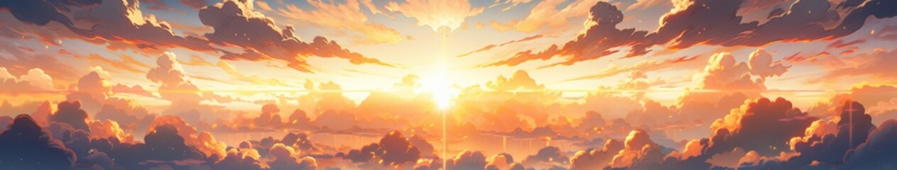 Enchanting Anime-Style Heavenly Skies Above: An Abstract Sunset Illustration on Clouds, Embracing Hope and the Divine in Anime Style for 4K Wallpapers