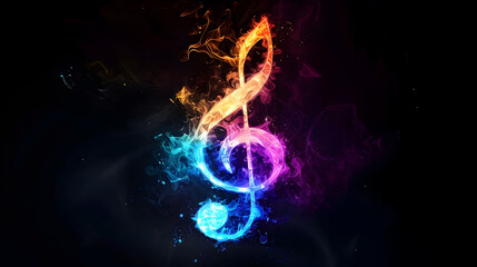 Colorful fire forming a treble clef.