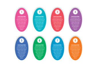 infographic template for annual report, magazine. infographic template for business, education, industry, science world. eight steps information template. colorful ellipses infographic template