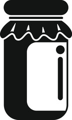 Black silhouette of a closed jar, containing food and displaying a simple label on one side