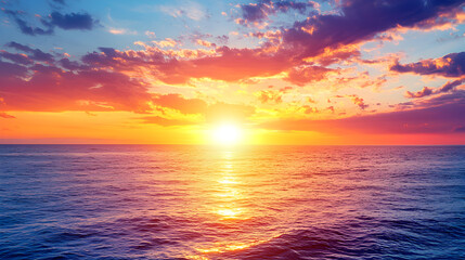 Obraz premium Dramatic sunset over the ocean with colorful clouds.