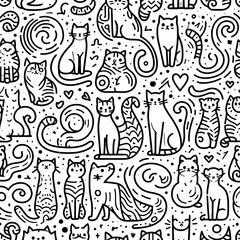 Obraz premium Cute Hand Drawn Cat Pattern