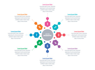 infographic template for annual report, magazine. infographic template for business, education, industry, science world. eight options information template. colorful hexagons infographic template