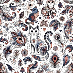 Ornamental Cats Seamless Pattern