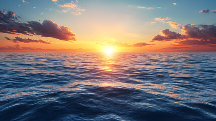 Obraz premium Sunset over the ocean with cloudy sky.