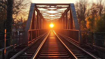 Vibrant Glow. Railway bridge illuminated by colorful lights concept