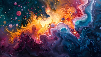 Fototapeta premium Abstract Cosmic Art with Colorful Swirls and Bubbles.