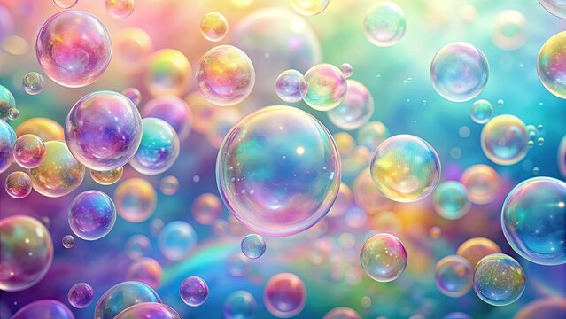 Background featuring a multitude of colorful bubbles floating in a soft pastel colored space, bubbles, background, abstract