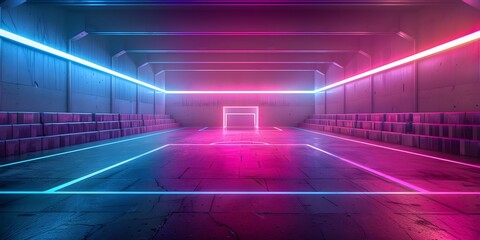 Vibrant Neon Lit Sports Stadium Concept for Fitness and Merchandise Promotions
