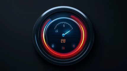 Naklejka premium Car dashboard panel icon on a black background, featuring a tire pressure monitoring system. 