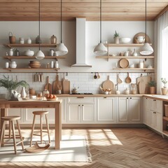 Modern Kitchen Interior Design with White Cabinets and Wooden Accents