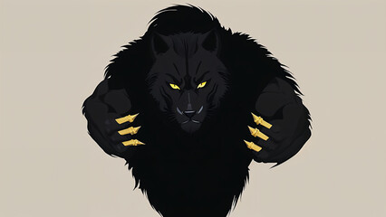 a black werewolf with yellow eyes and a black mane