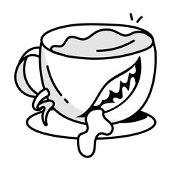 A doodle style icon of spooky tea 

