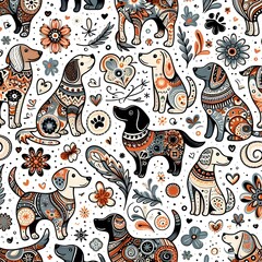 Ornamental Dog Seamless Pattern