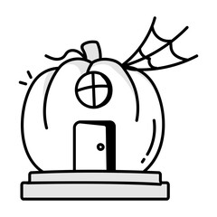 Pumpkin house icon in doodle style 


